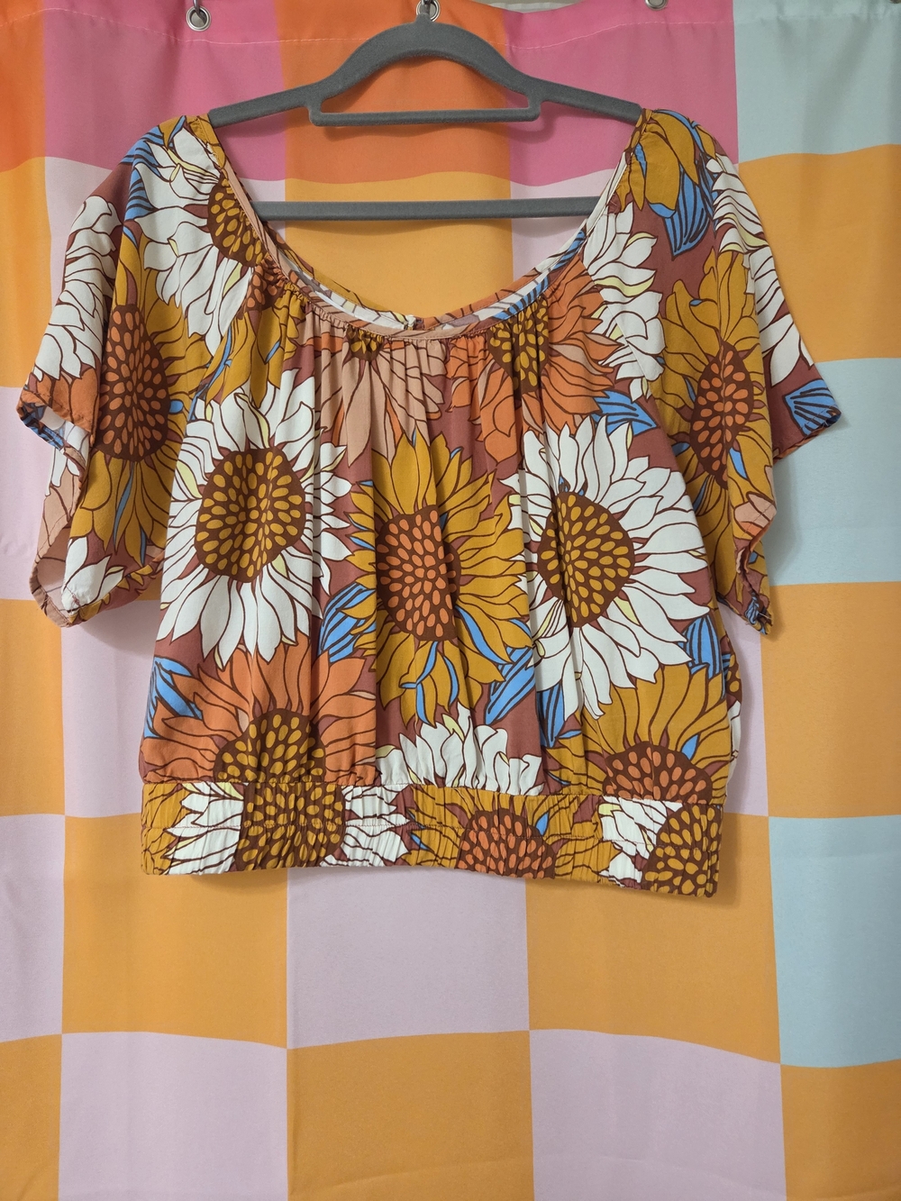 O'Neill Boho Sunflower Off-Shoulder Crop Top - Orange/White- Size Large